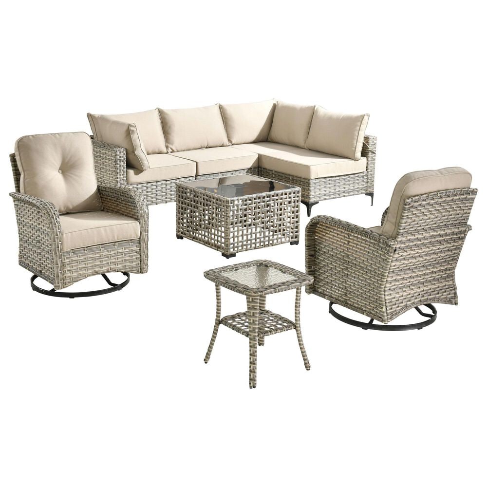 HOMLUX 8-Piece Outdoor Modular Sofa Conversation Set in Beige, , large