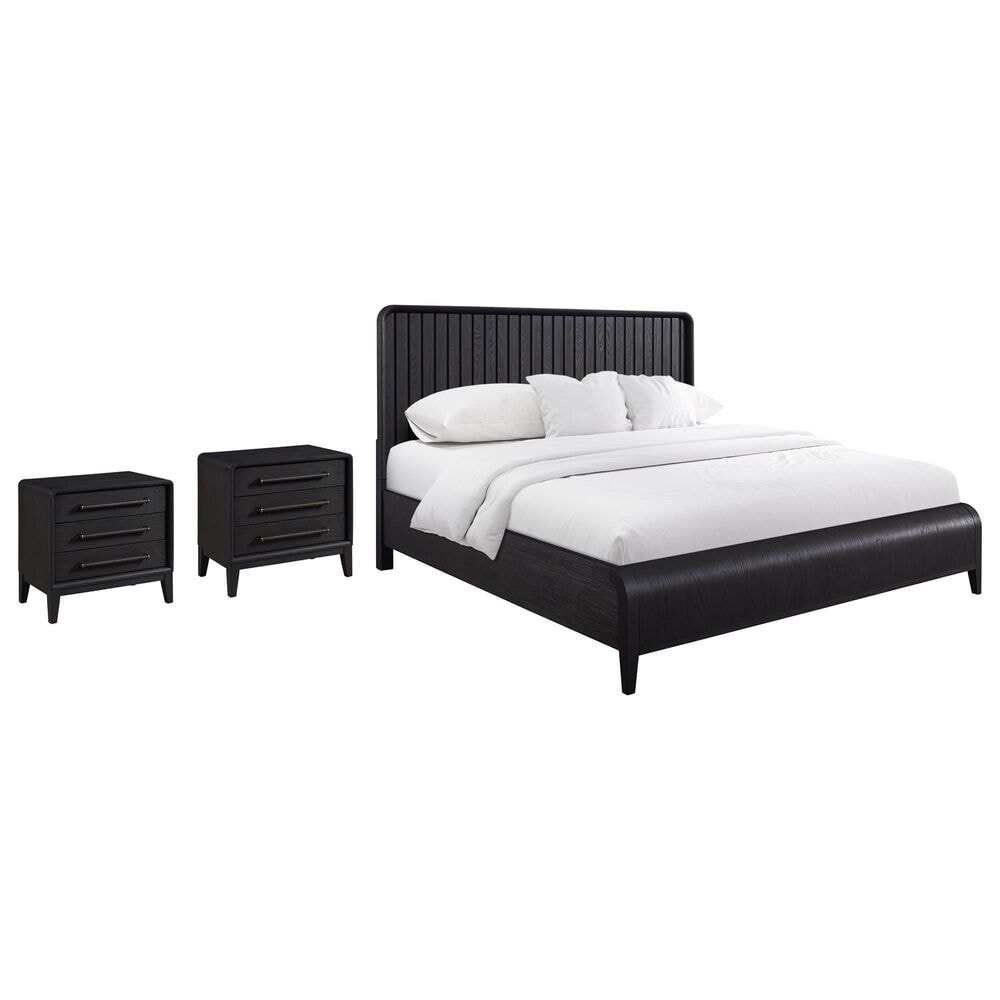 Sterling Timber Elure Queen Waterfall Panel Bed with 2 Nightstands in Peppercorn, , large
