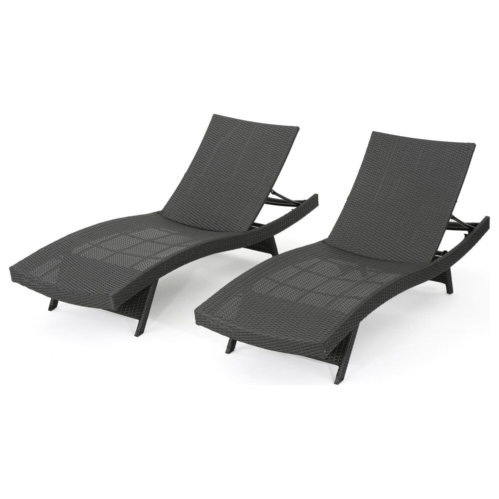 Hearth and Haven Salem PE Wicker Chaise Lounge in Grey (Set of 2), , large