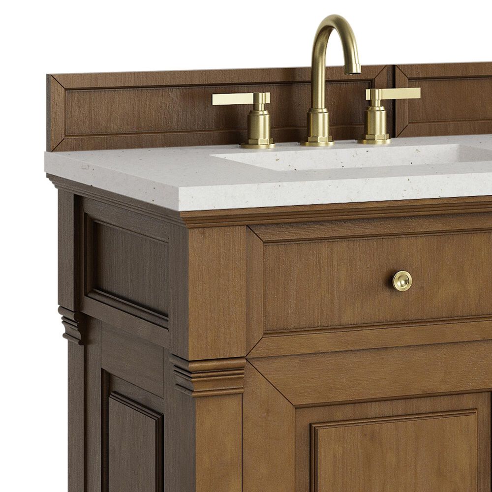 James Martin Vanities Brookfield 60&quot; Double Bathroom Vanity in Honey Oak with 3 cm Lime Delight Quartz Top and Rectangular Sinks, , large