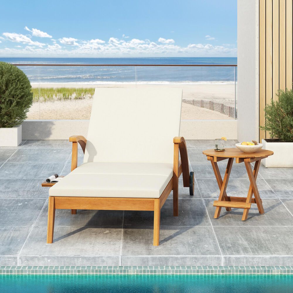 Hearth and Haven Outdoor Chaise Lounge with Armrest in Cream, , large