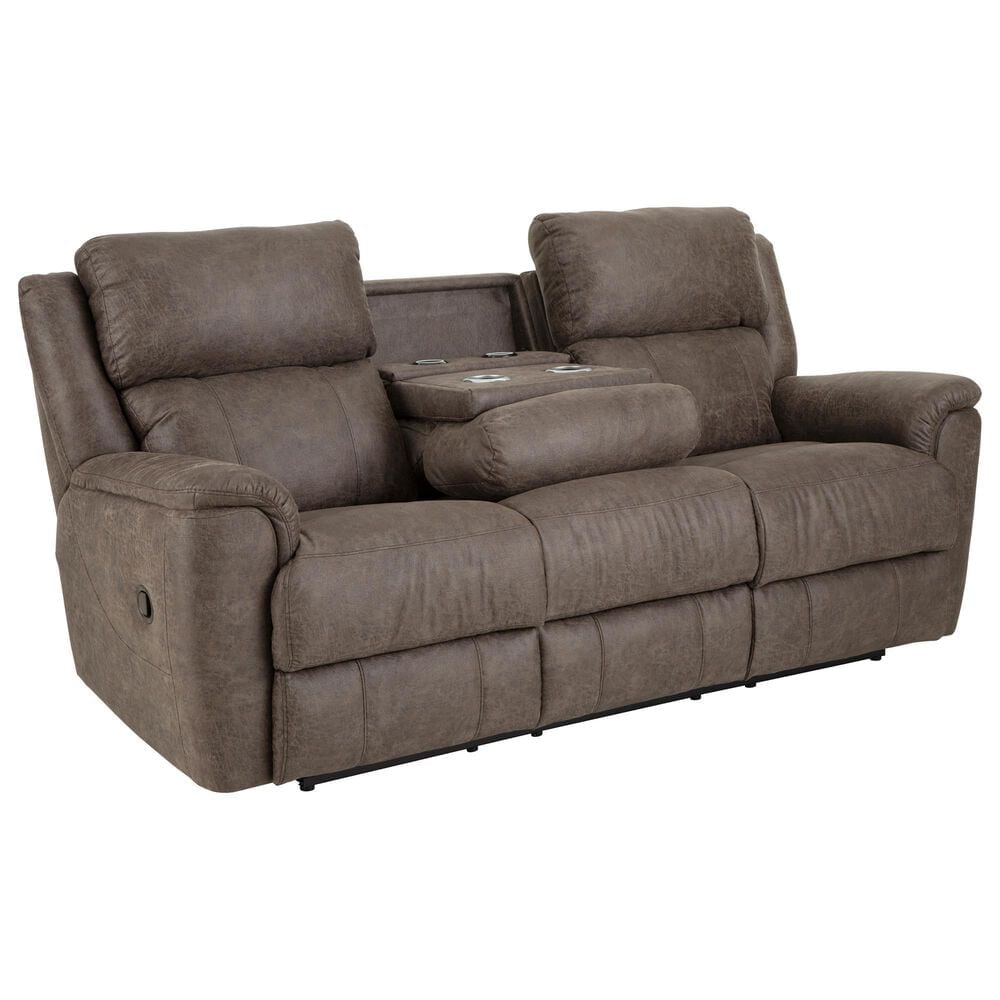 HomeStretch Milan Manual Reclining Sofa with Drop Down Table in Espresso, , large