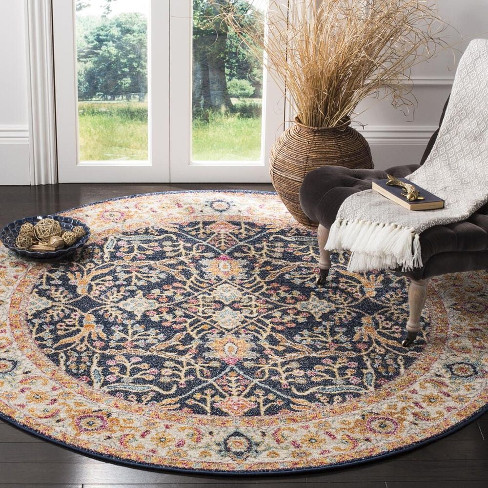 Safavieh Madison MAD612D 5&#39; Round Navy and Creme Area Rug, , large