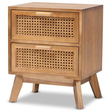 Baxton Studio Baden 2 Drawer Nightstand with Rattan in Walnut Brown, , large