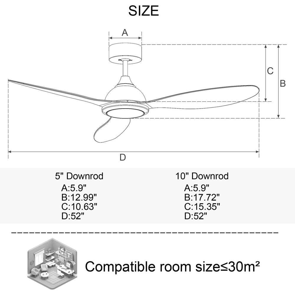 HOMLUX 52" Indoor Ceiling Fan with LED Light in White, , large