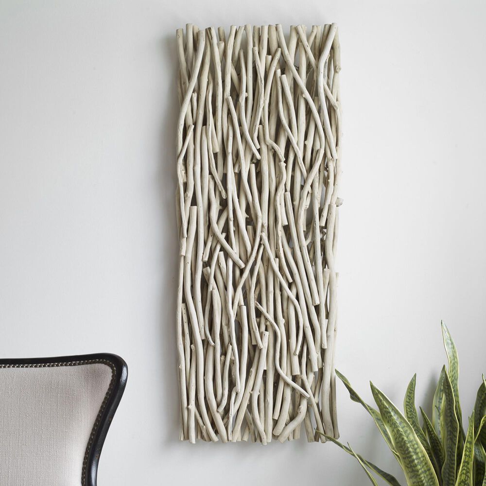Uttermost 49&quot; x 19&quot; Gathered Teak Wood Wall Decor in Bleached Teak, , large
