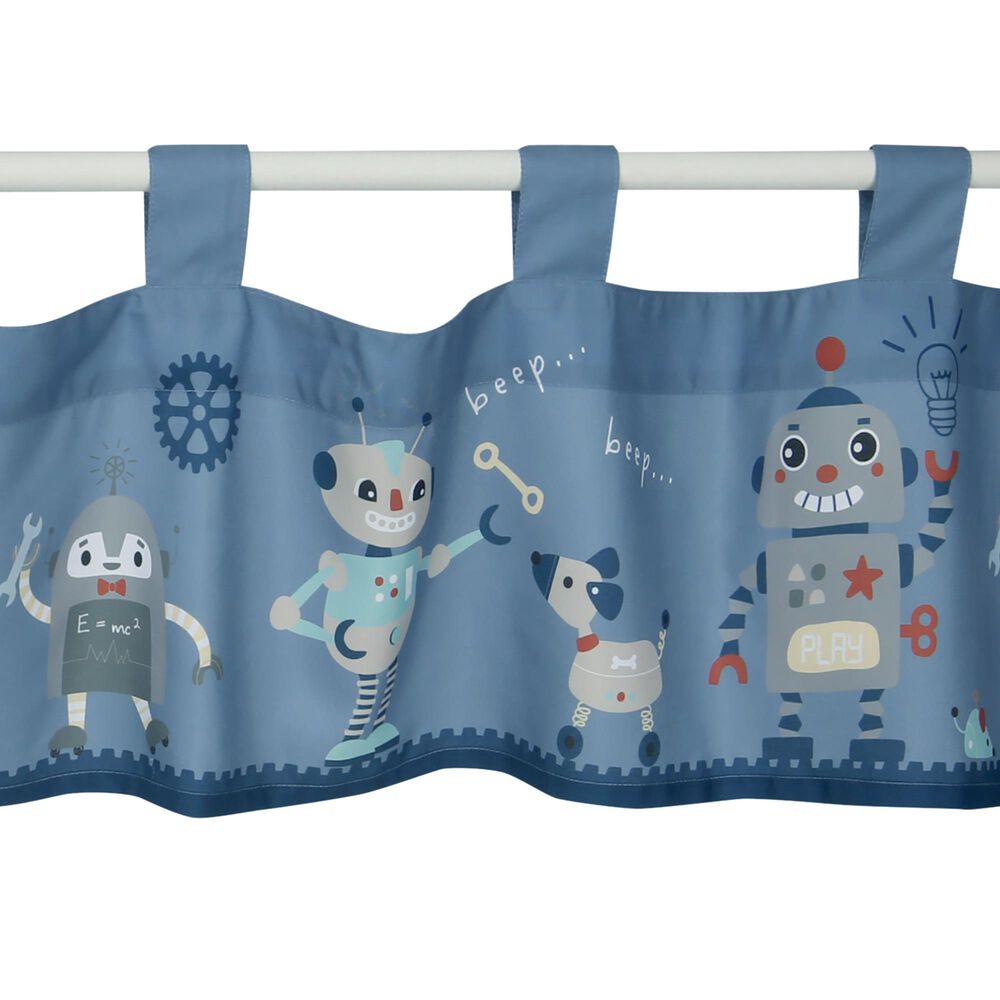 Lambs and Ivy Robbie Robot Window Valance in Blue, Grey and Red, , large