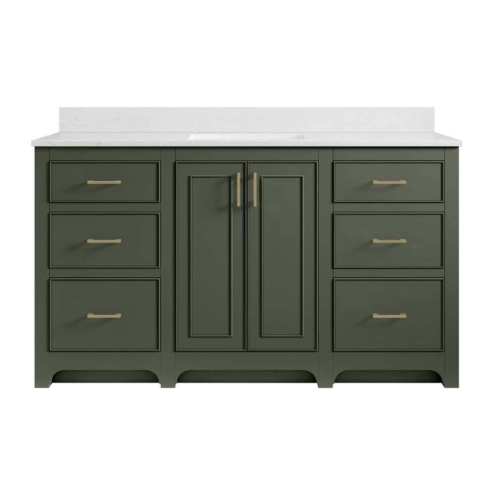 37B Lucerne 60" Single Bathroom Vanity in Deep Olive Green with Marble Top and Backsplash, , large