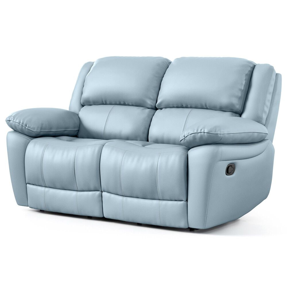 Furniture of America Glarus Manual Recliner Sofa and Loveseat Set in Powder Blue, , large