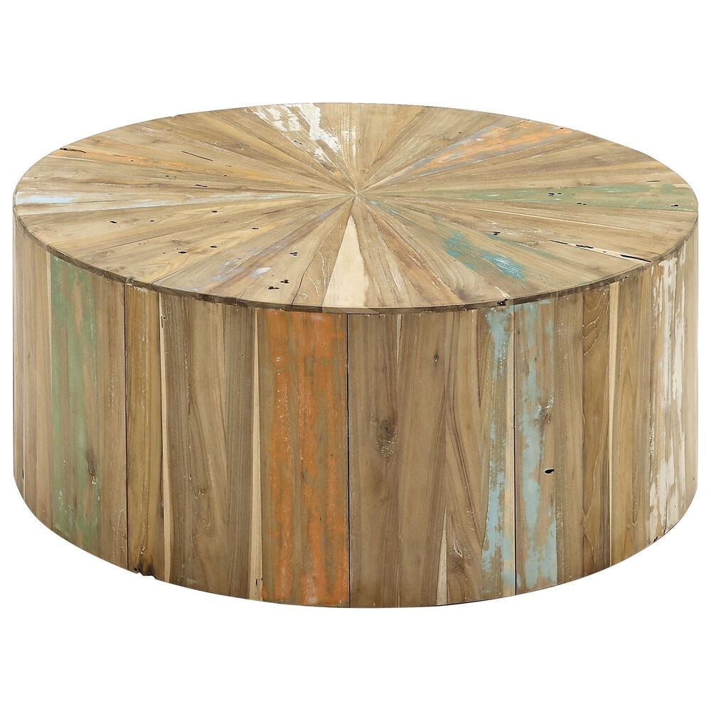 Maple and Jade Handmade Pinwheel Drum Coffee Table in Light Brown, , large