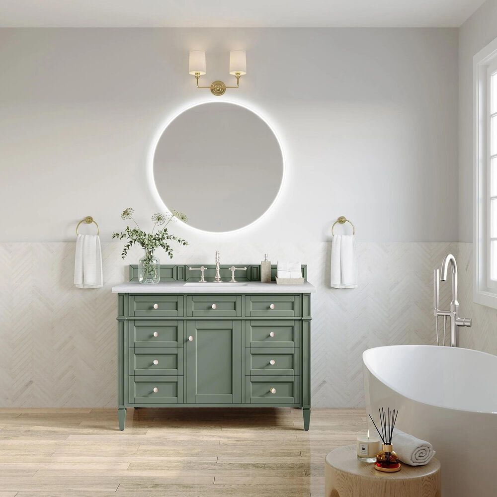James Martin Vanities Brittany 48&quot; Single Bathroom Vanity in Smokey Celadon with 3 cm Arctic Fall Solid Surface Top and Rectangular Sink, , large