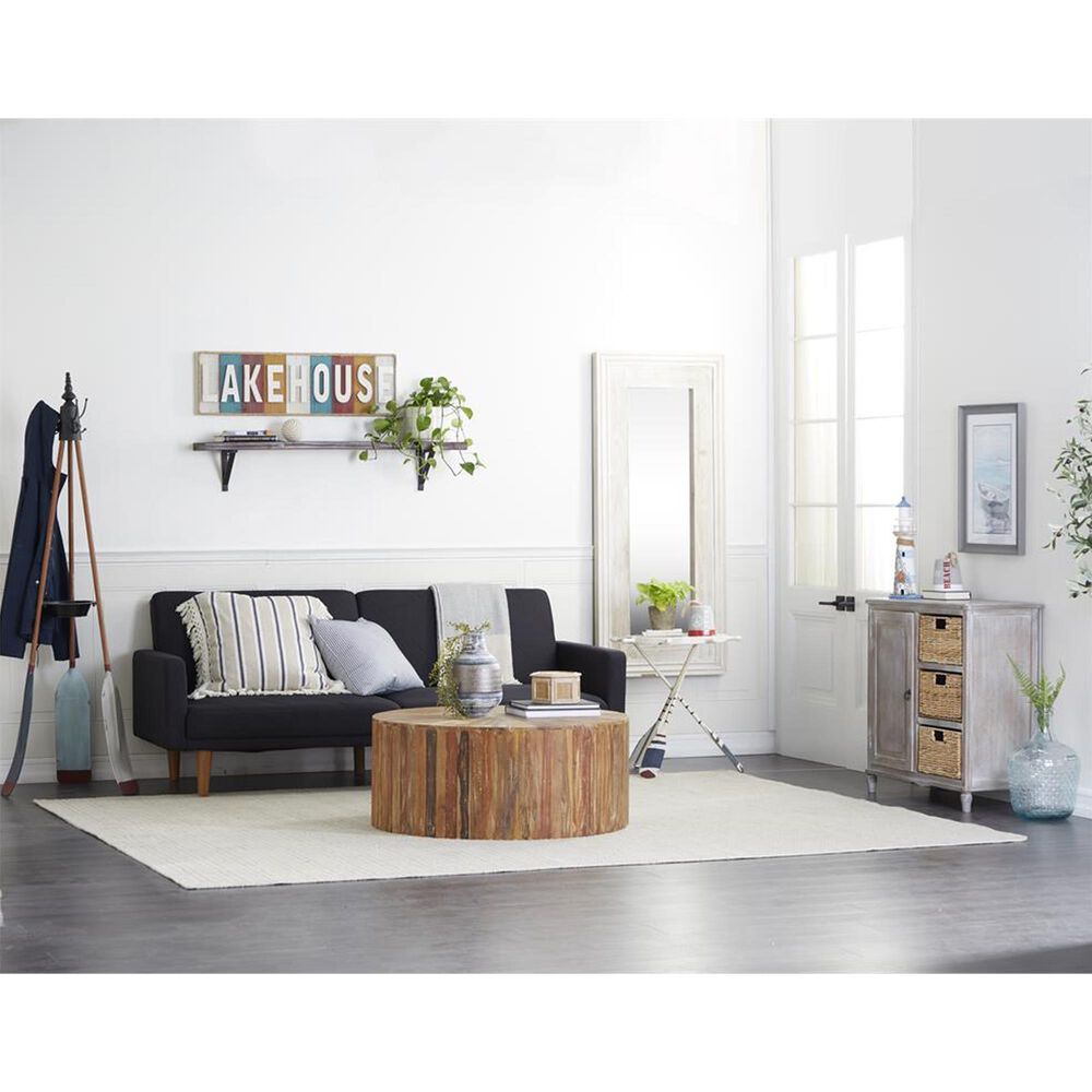 Maple and Jade 59&quot; x 26&quot; Wood Wall Mirror in Distressed White, Gray and Brown, , large