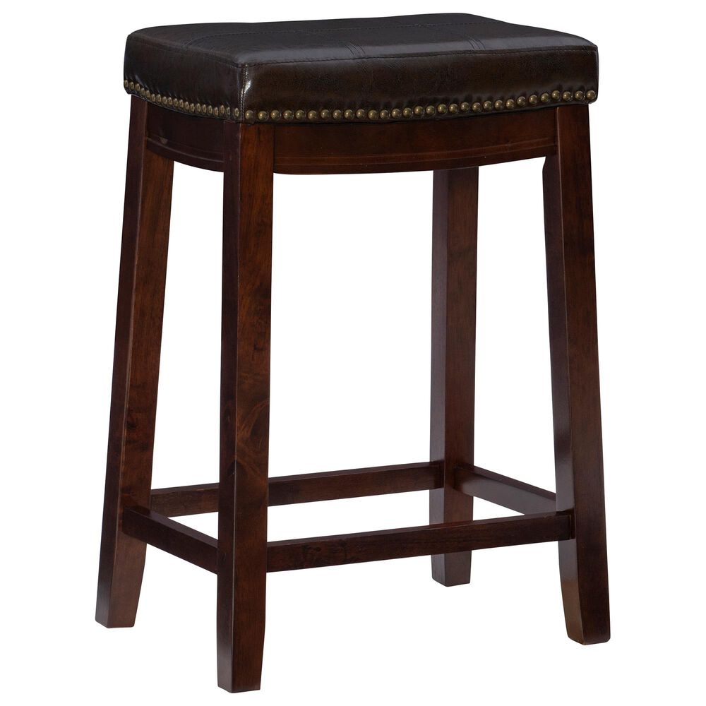 Linon Home Decor Claridge Counter Stool with Brown Cushion in Dark Brown, , large