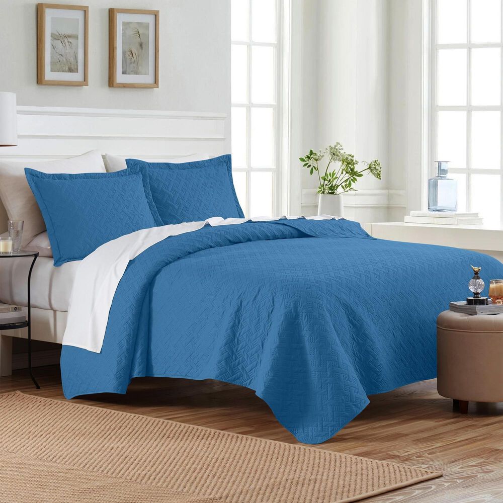 Trade Linker 2-Piece Twin Basket Pinsonic Quilt Set in Denim, , large
