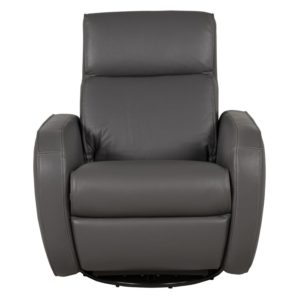 Natuzzi Editions Altruista Triple Motion Leather Swivel Recliner in Steel Gray Leather , , large