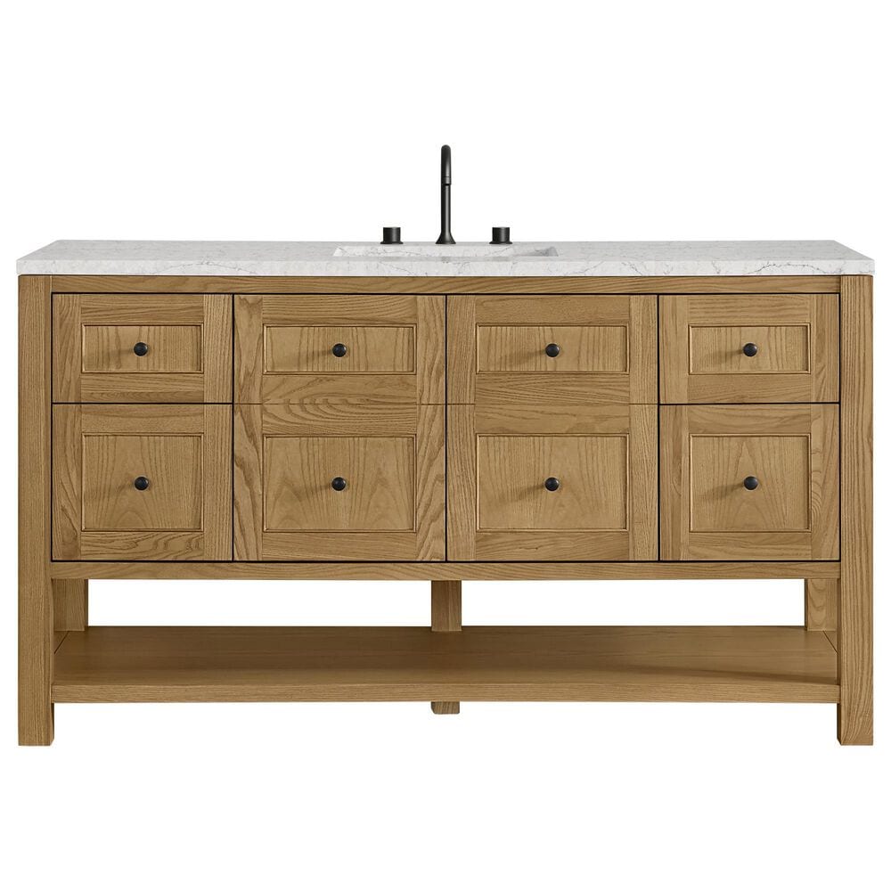 James Martin Vanities Breckenridge 60" Single Bathroom Vanity in Light Natural Oak with 3 cm Eternal Jasmine Pearl Quartz Top and Rectangular Sink, , large
