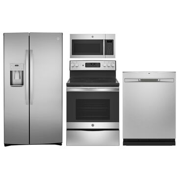 GE Appliances 4-Piece Kitchen Package with 21.8 Cu. Ft. Side By Side Refrigerator and Electric Range in Stainless Steel, , large