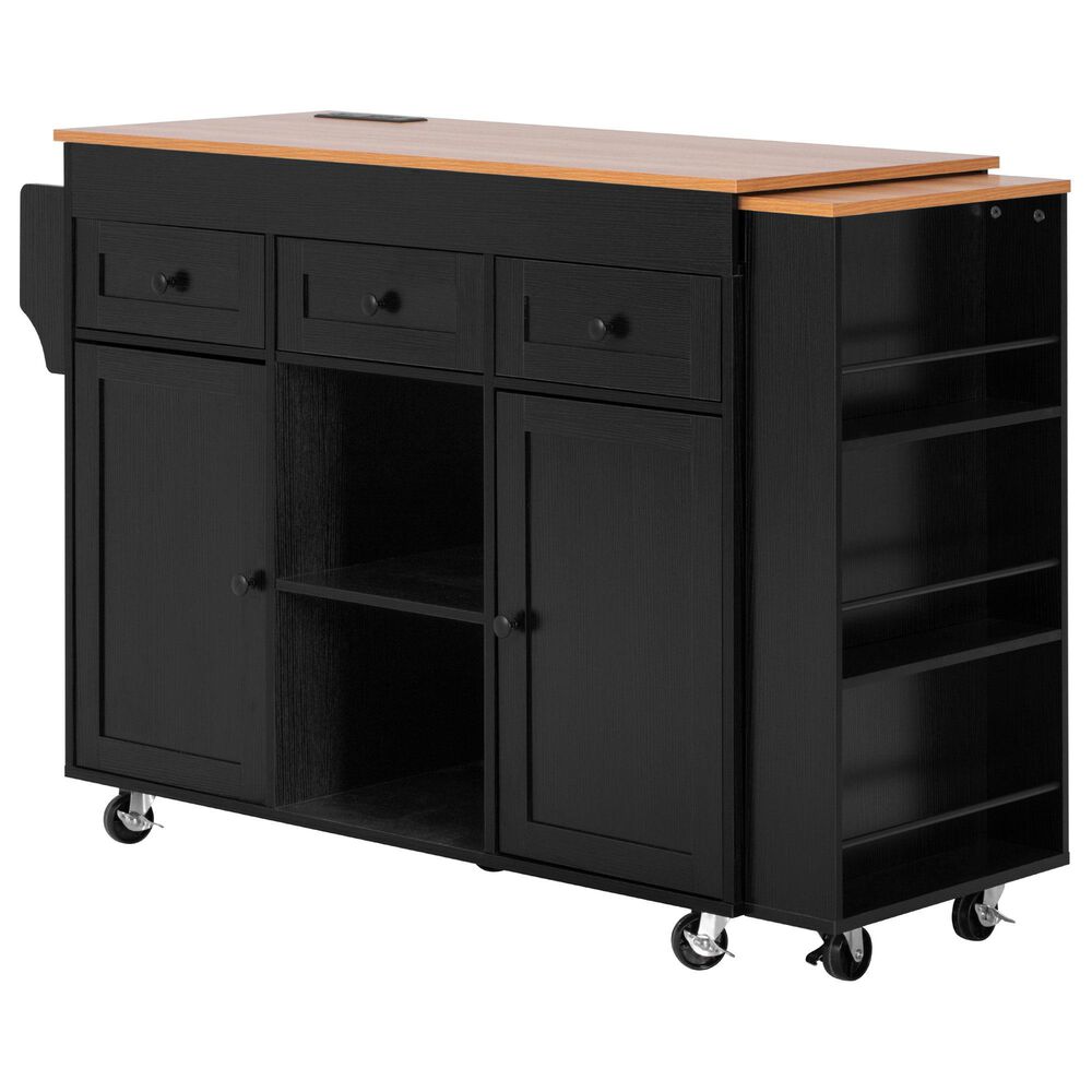HOMLUX 86" Kitchen Island with Extendable Dining Table in Black, , large