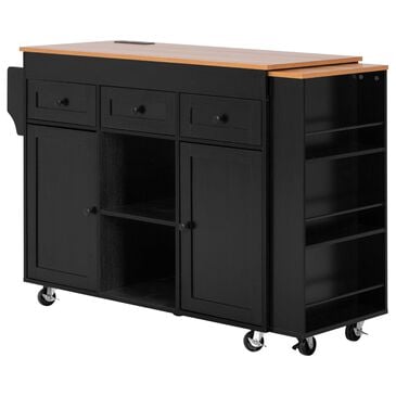 HOMLUX 86" Kitchen Island with Extendable Dining Table in Black, , large