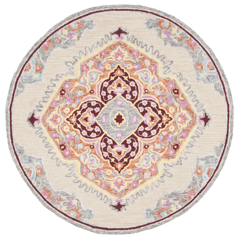 Safavieh Micro-Loop 5" Round Beige and Orange Area Rug, , large