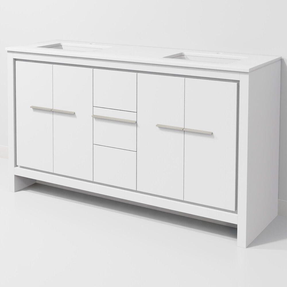 Lexora Home Lafarre 60" Double Bathroom Vanity in White with 2 cm White Cultured Marble Top and Rectangular Sinks, , large