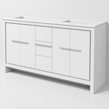 Lexora Home Lafarre 60" Double Bathroom Vanity in White with 2 cm White Cultured Marble Top and Rectangular Sinks, , large