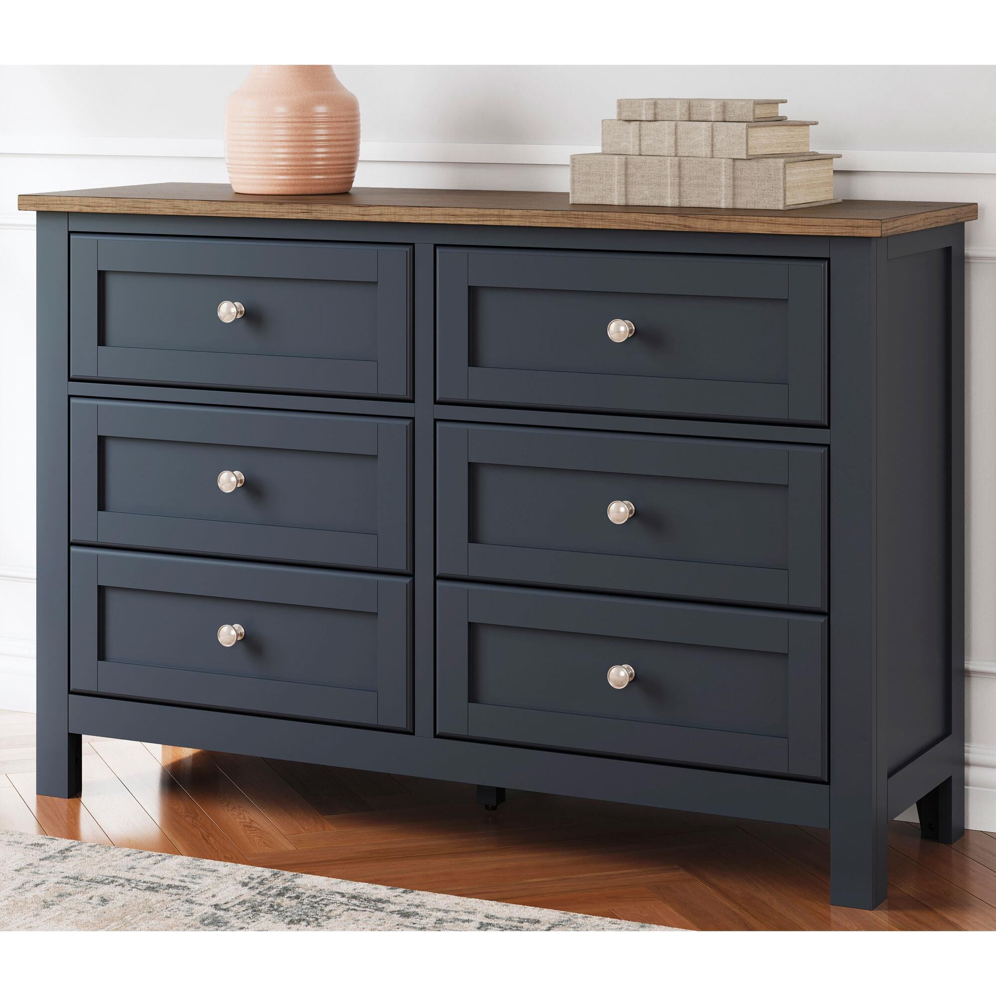 Ashley Landocken 6-Drawer Dresser in Dark Slate Blue and Light Brown