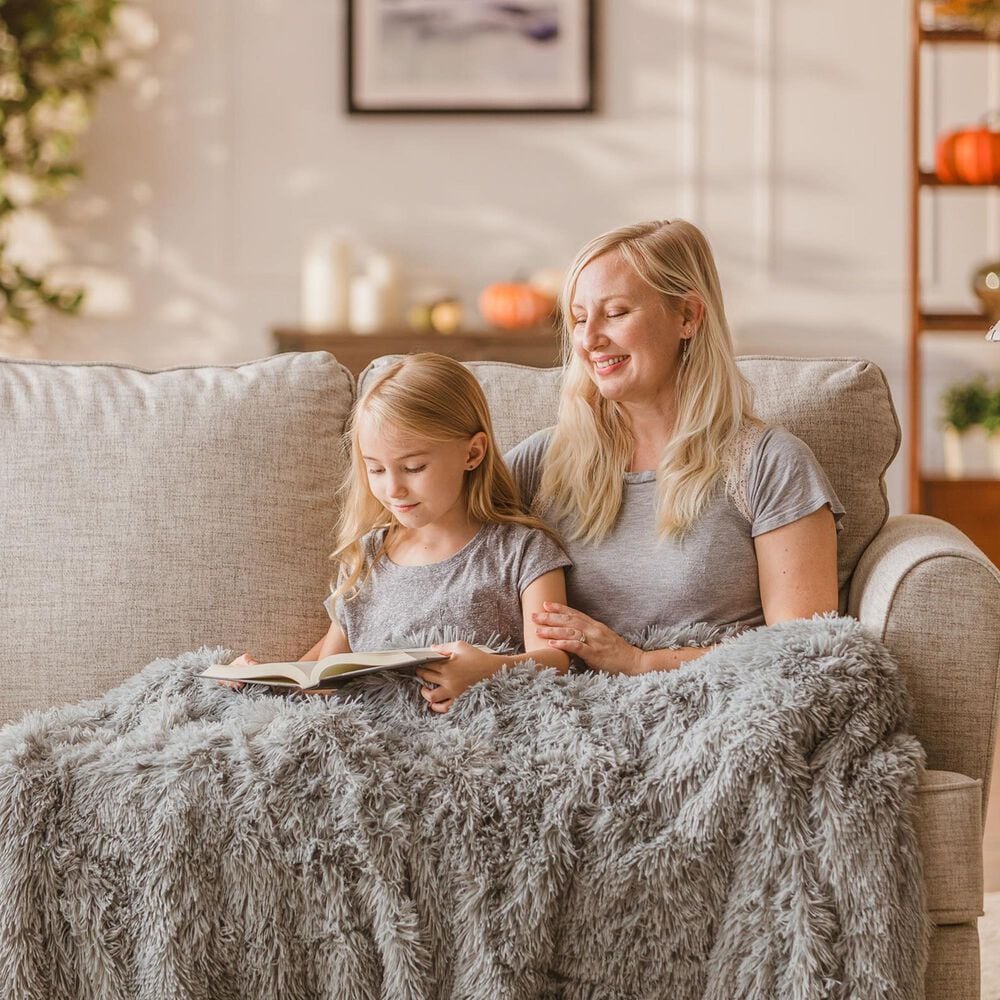 50&quot; x 65&quot; Faux Long Fur Throw Blanket in Gray, , large