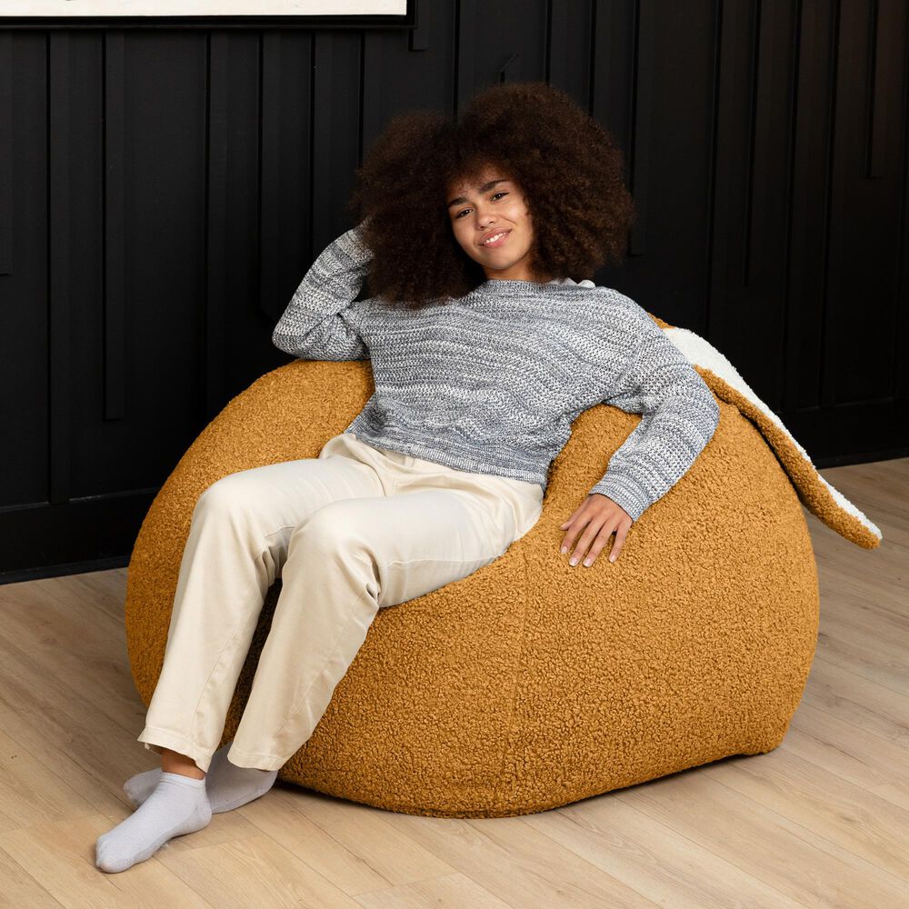Jaxx HopSeat Bunny Oval Shaped Large Bean Bag Chair in Gold, , large