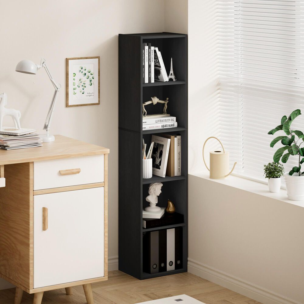 HOMLUX 5-Tier Cube Open Shelf Storage Organizer Bookcase in Blackwood, , large