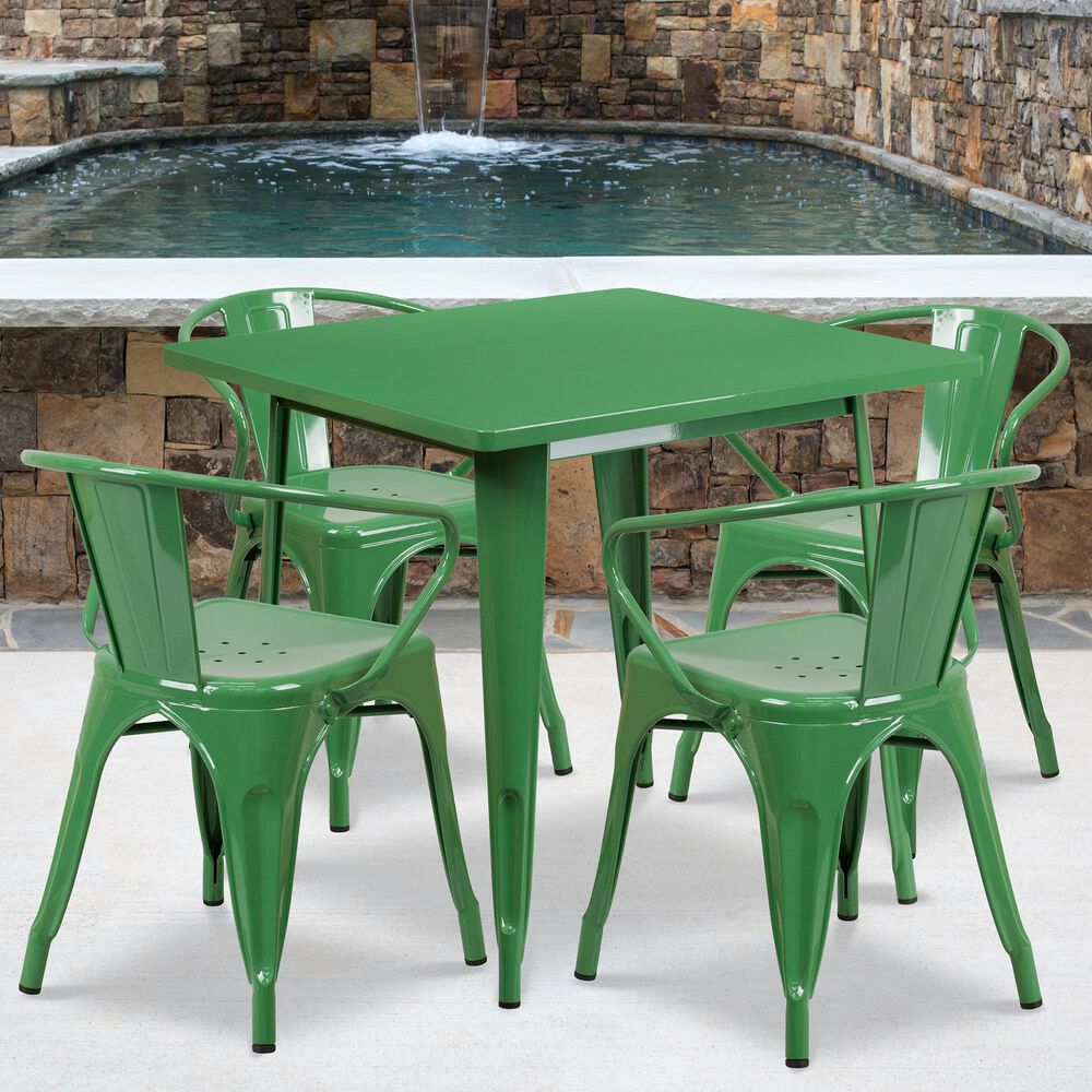Flash Furniture 5-Piece Metal Square Table Set in Green, , large