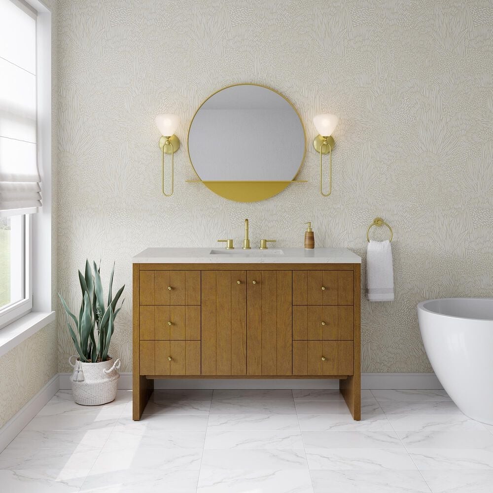 James Martin Hudson 48" Single Bathroom Vanity in Honey Oak with 3 cm Siberian Silestone Top, Rectangular Sink and FreePower Wireless Charger, , large