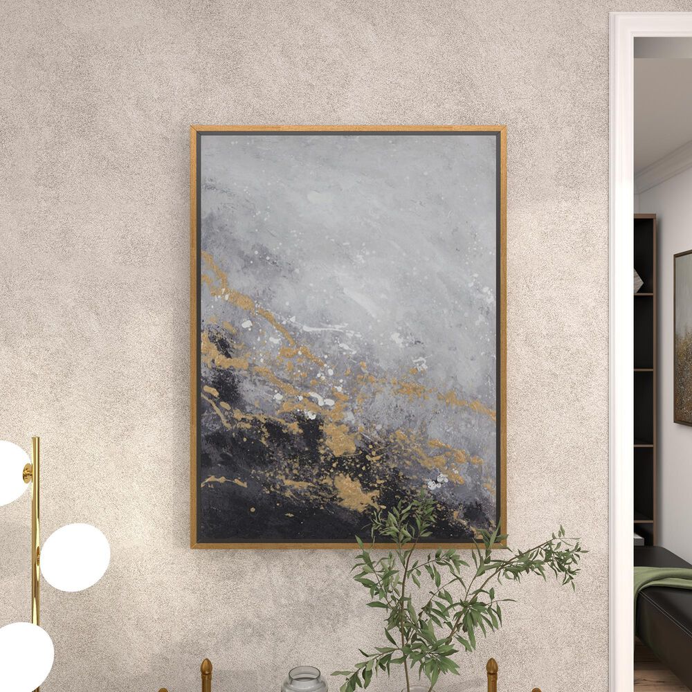 CosmoLiving by Cosmopolitan 40&quot; x 30&quot; Abstract Corner Wall Art in Black, Metallic Gold, White and Smoky Gray, , large