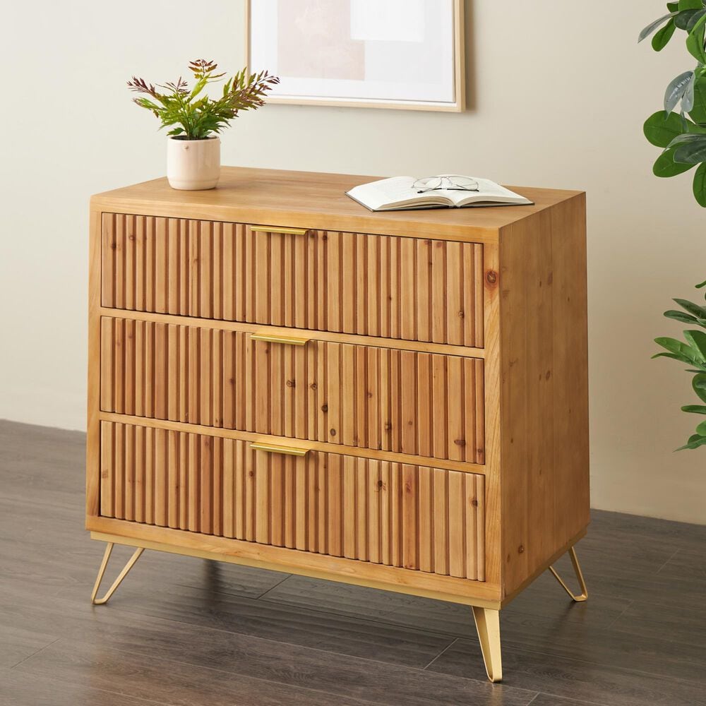 Maple and Jade 3-Drawer Room Chest in Matte Brown and Gold, , large