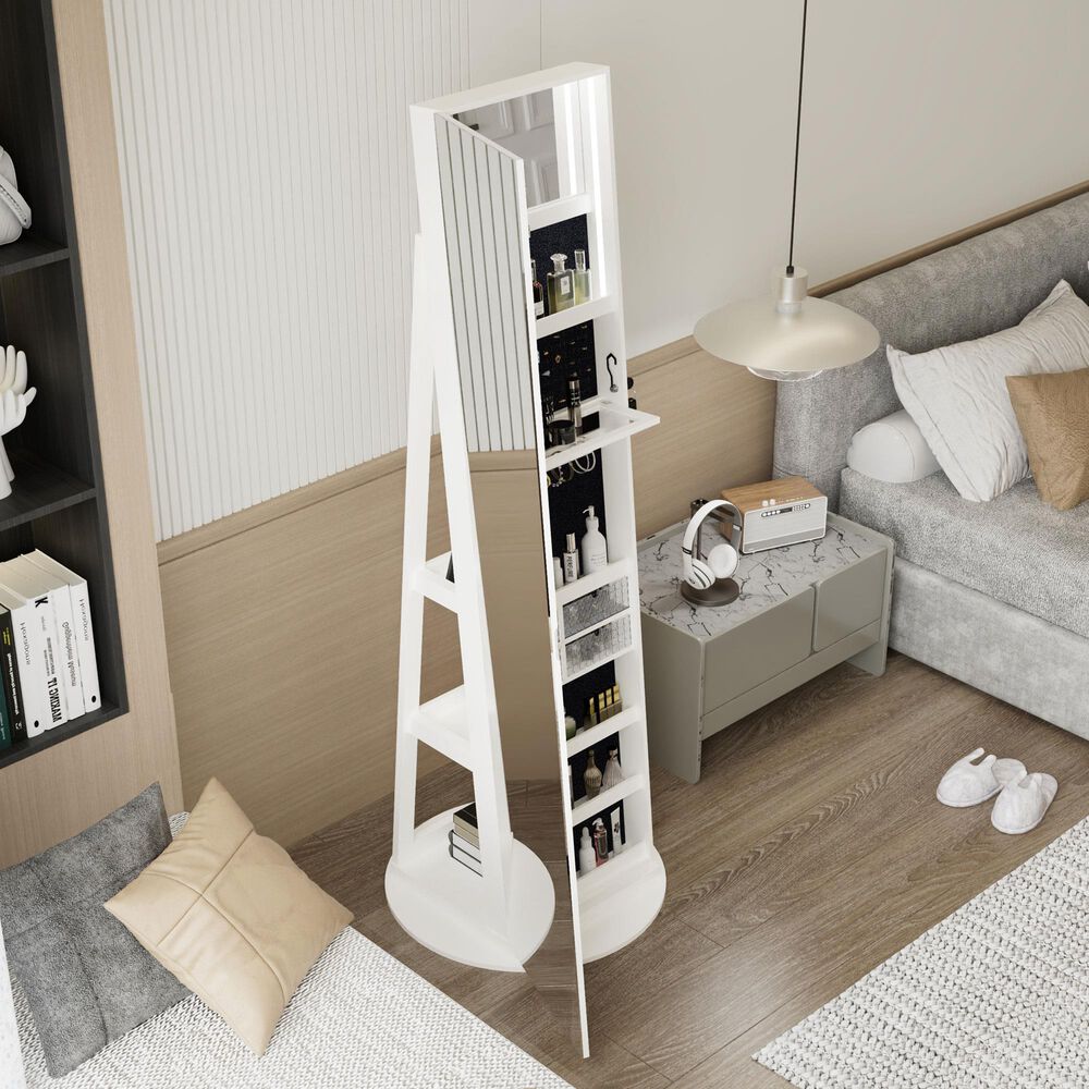 GigaCloud Swivel Jewelry Cabinet with Full Length Mirror and Locking Mechanism in White, , large