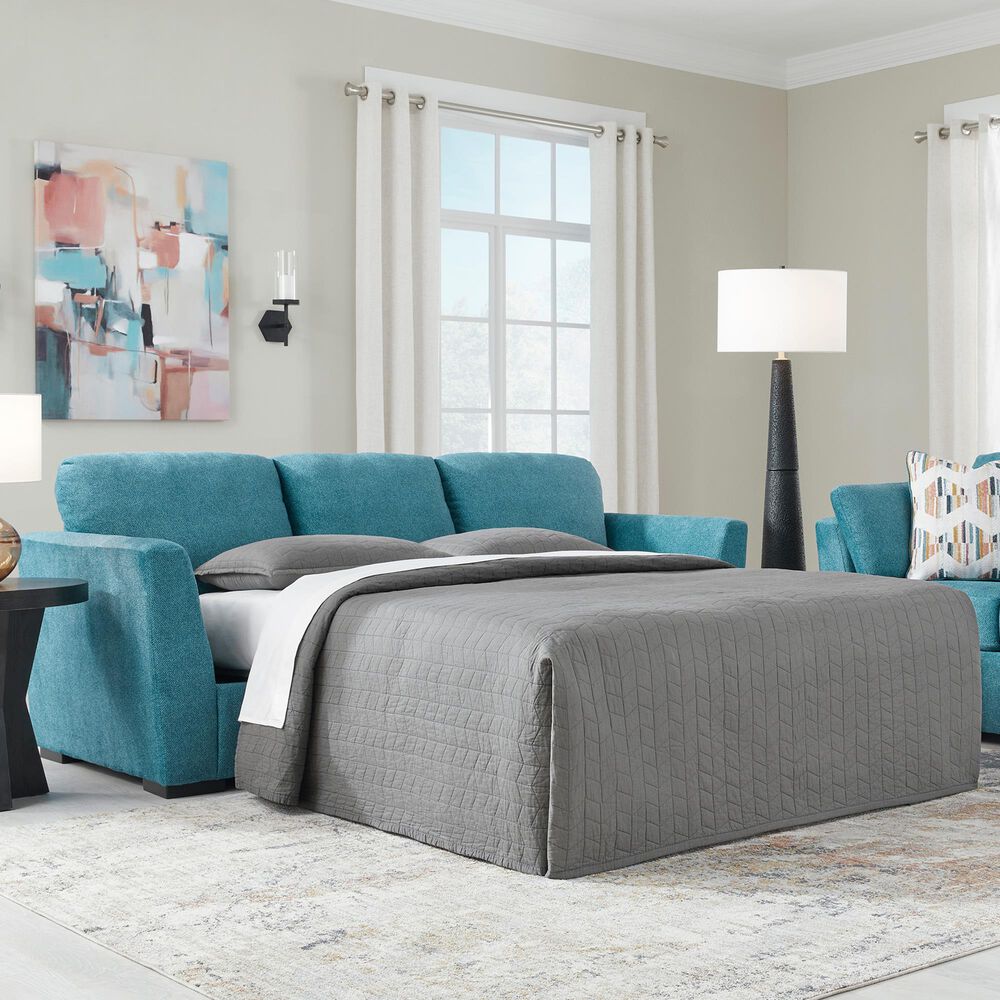 Ashley Keerwick Stationary Queen Sofa Sleeper in Teal, , large