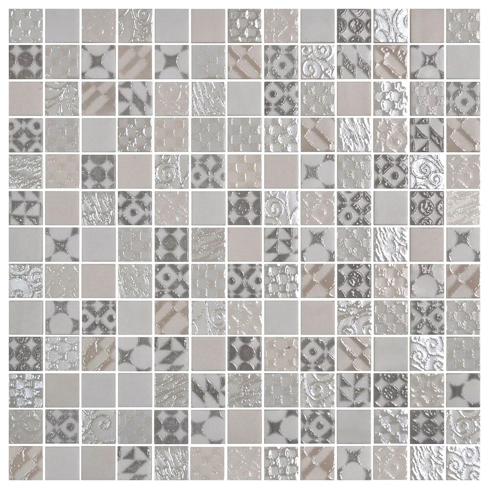 Dal-Tile Uptown Glass Cream 1" x 1" on 12" x 12" Metro Glass Mosaic Sheet, , large