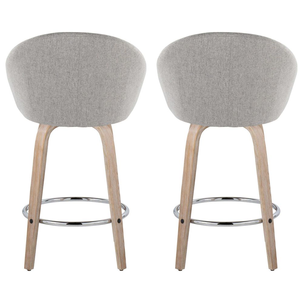 LumiSource Matisse 26" Swivel Counter Stool with Grey Fabric Upholstery in Whitewashed and Chrome (Set of 2), , large