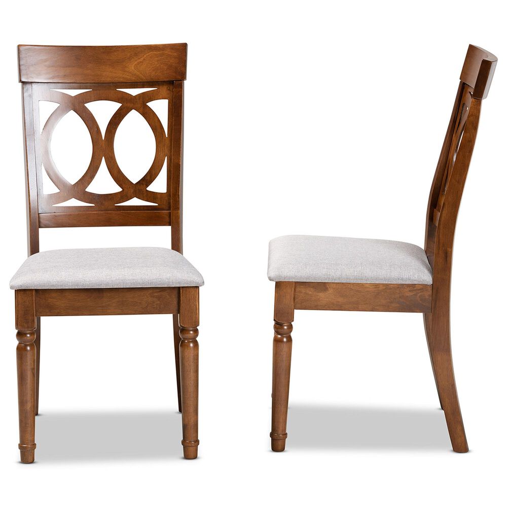 Baxton Studio Lucie Side Chair with Grey Cushion in Walnut Brown (Set of 2), , large
