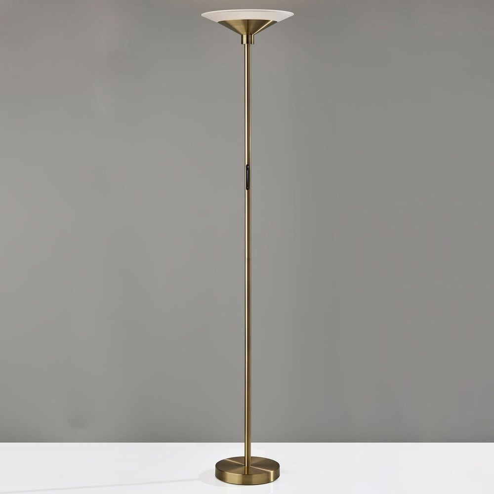 Adesso Solar LED Torchiere in Antique Brass, , large