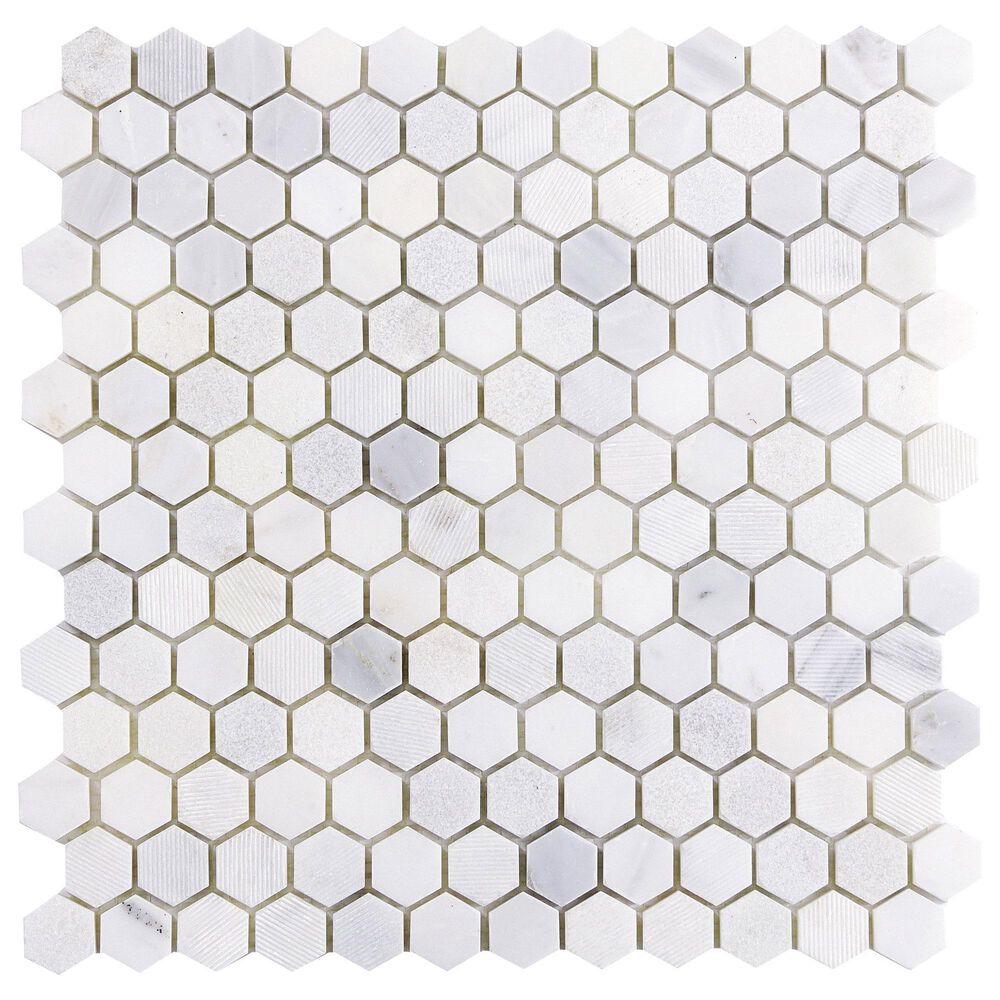 Emser Winter Frost 1" x 1" Hexagon on 12" x 12" Marble Mosaic Sheet, , large