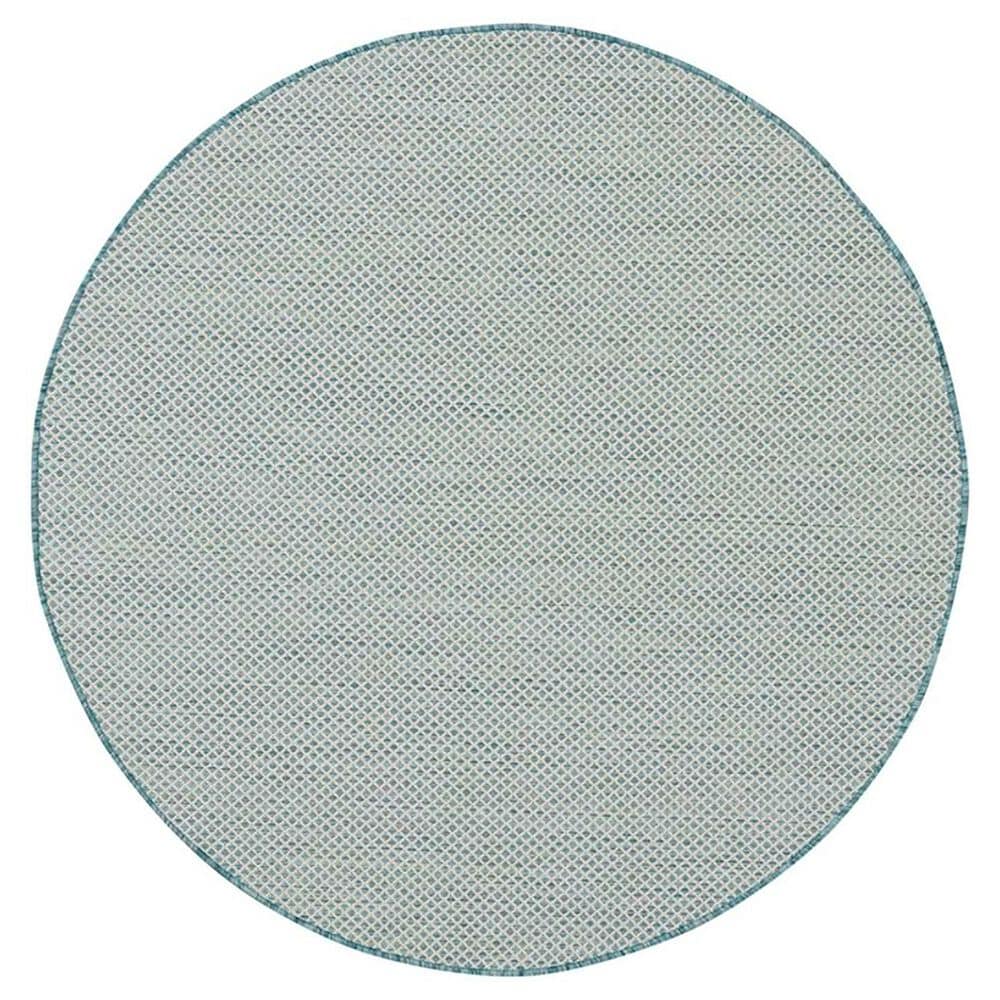 Nourison Courtyard Ivory and Aqua 5&#39; Round Indoor/Outdoor Area Rug, , large