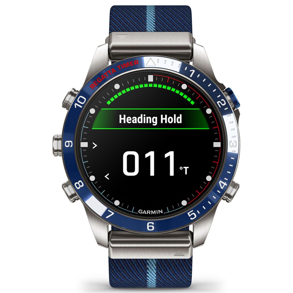 Garmin MARQ 2 Captain AMOLED Smartwatch Silver Grade 5 Titanium Bezel Case with Blue Nylon Band, , large