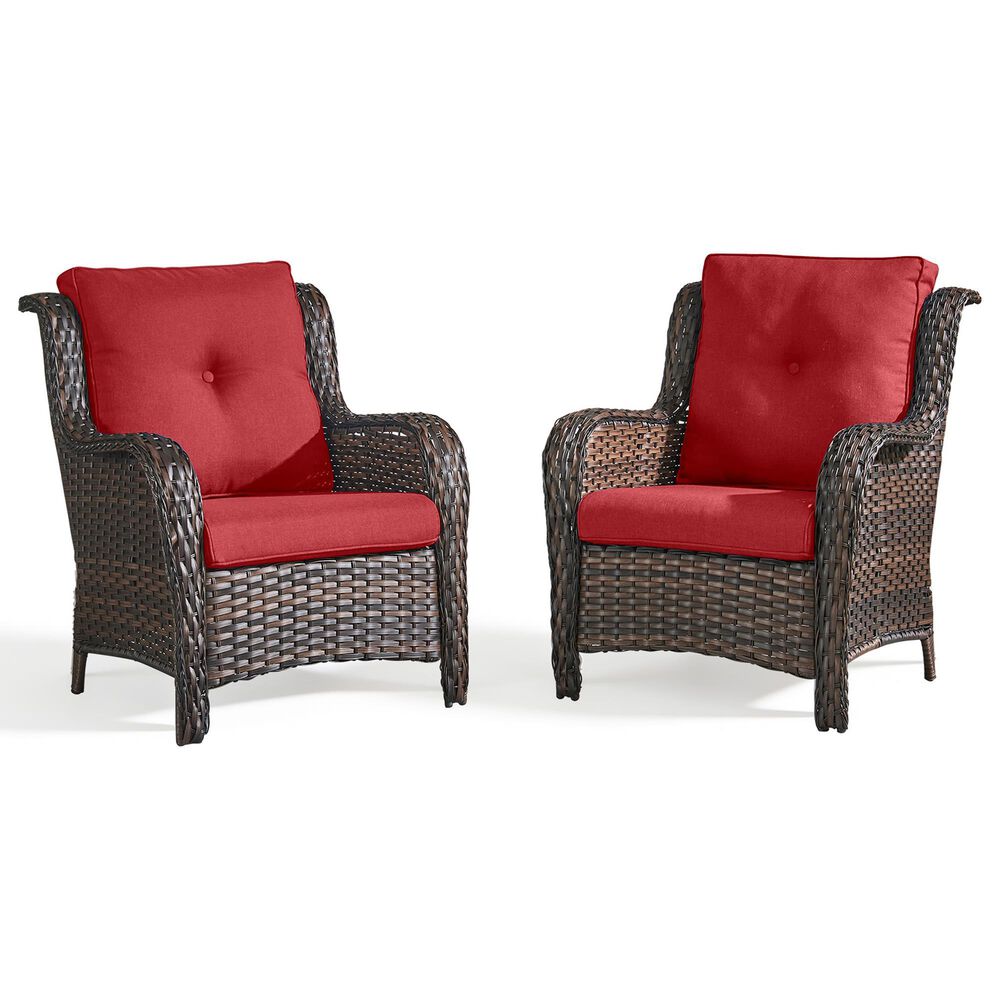 Sunwell Garden Patio Chair with Brown Frame in Red (Set of 2), , large