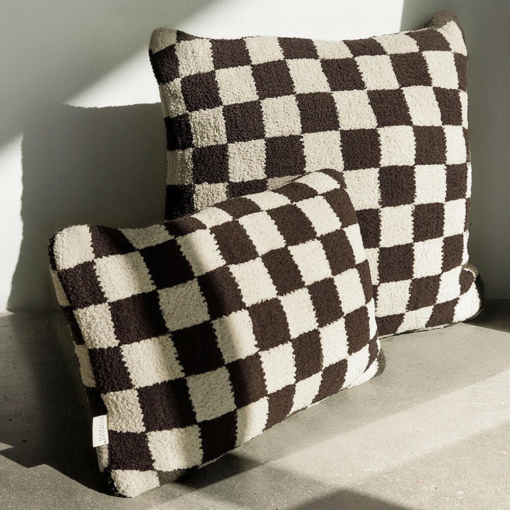 Sunday Citizen Checkerboard 20&quot; Square Throw Pillow in Mocha and Sahara Tan, , large