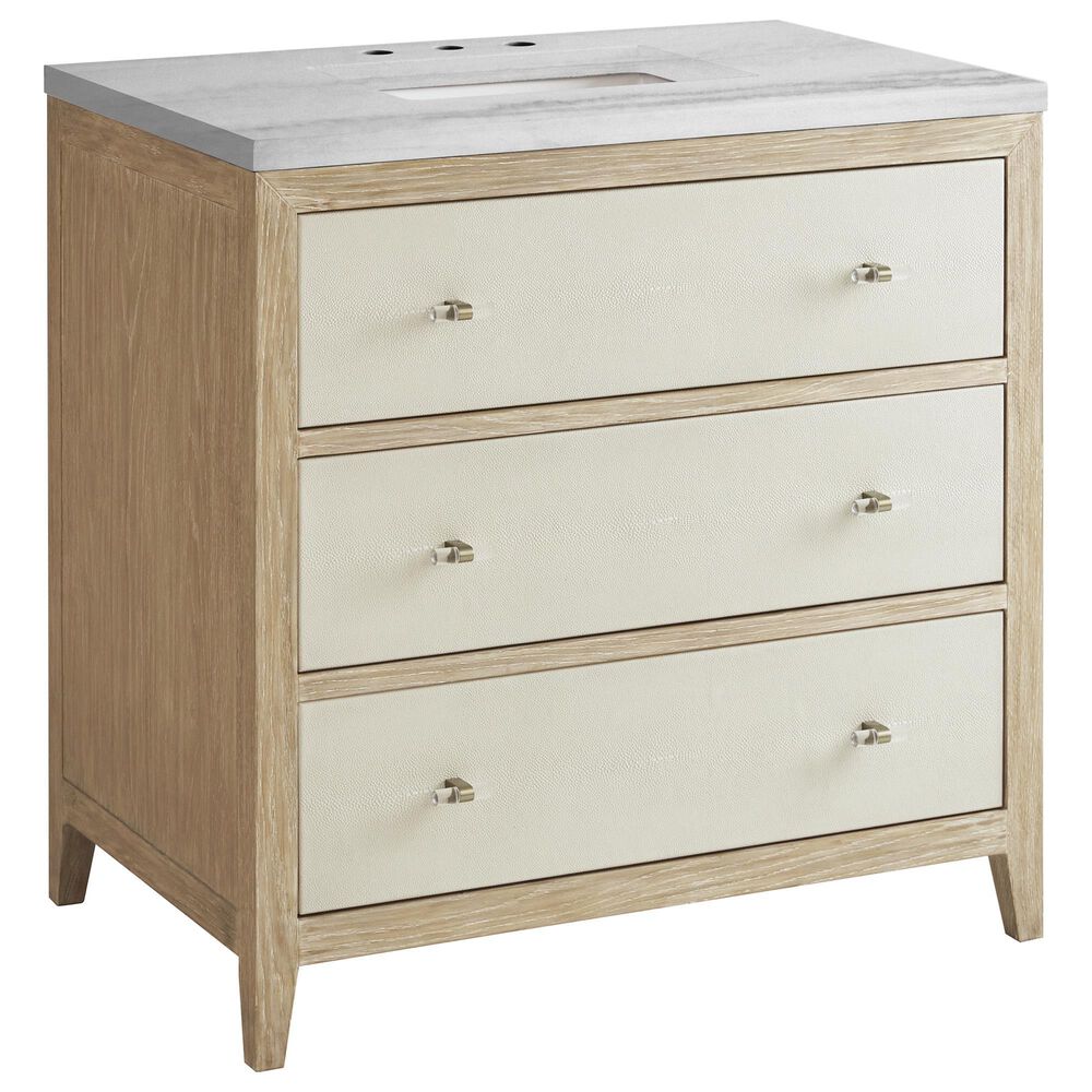James Martin Vanities Celeste 36" Single Vanity in Sun-washed Oak with Embossed Shagreen and with Single Hole 3 cm Arctic Fall Top & Backsplash, , large