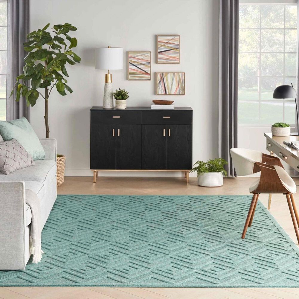 Nourison Versatile 9&#39; x 12&#39; Aqua and Teal Indoor/Outdoor Area Rug, , large