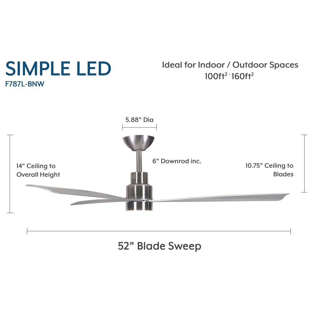 Minka-Aire Simple 52" Indoor/Outdoor Ceiling Fan with LED Light in Brushed Nickel Wet, , large