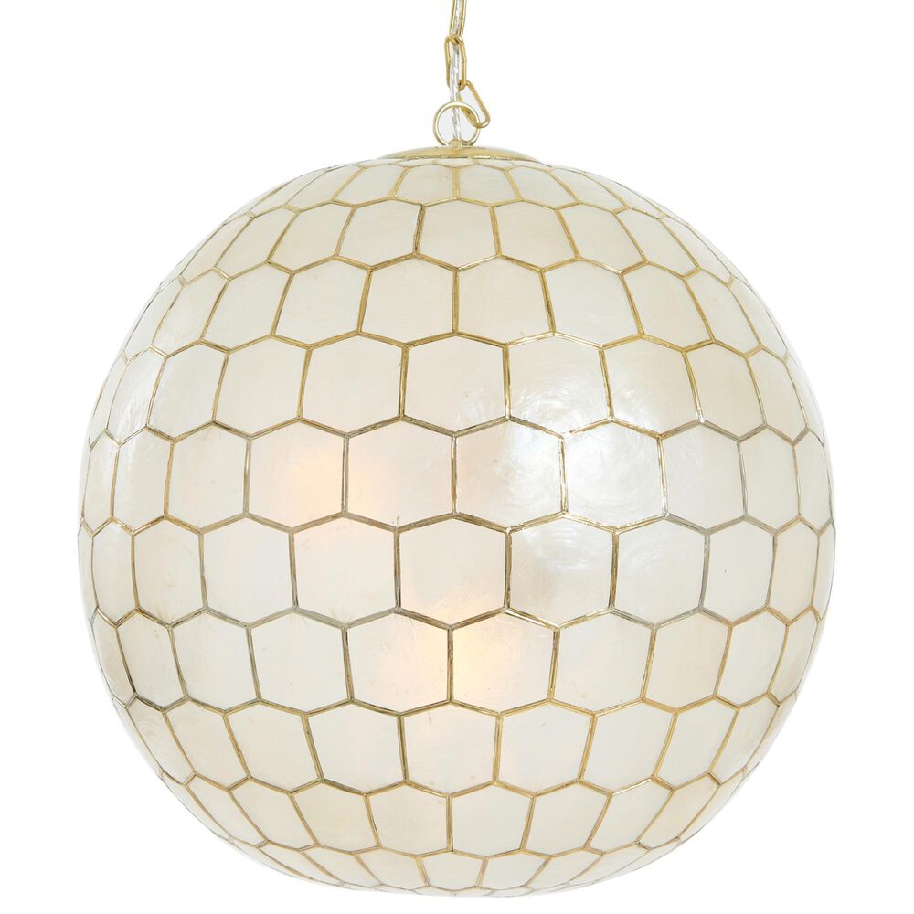 Creative Coop Simone 20" Pendant with Pearly White Shade in Antique Gold, , large