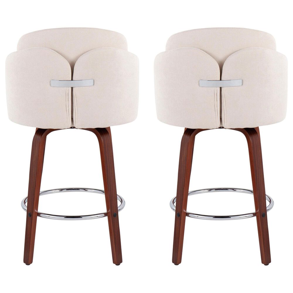LumiSource Dahlia Swivel Counter Stool with Cream Fabric Upholstery in Walnut and Chrome (Set of 2), , large